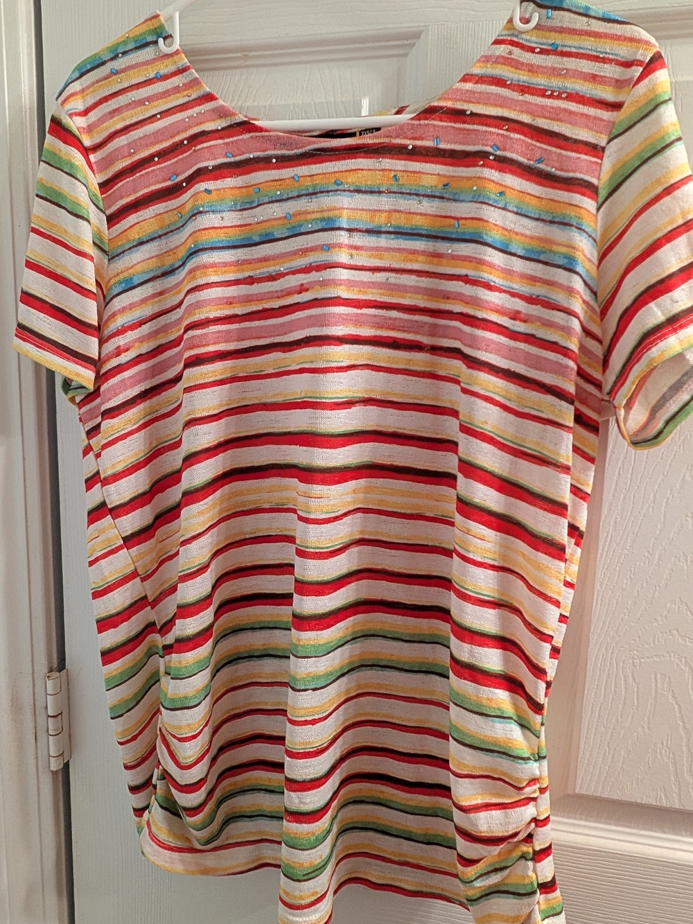 Onque Casuals Multicolor Striped Short-Sleeve Top Embellishments